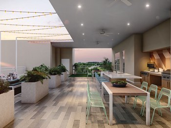 Outdoor deck with grills at Embark Apartments in Fremont CA